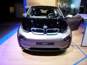 A black and silver BMW i3 electric car.