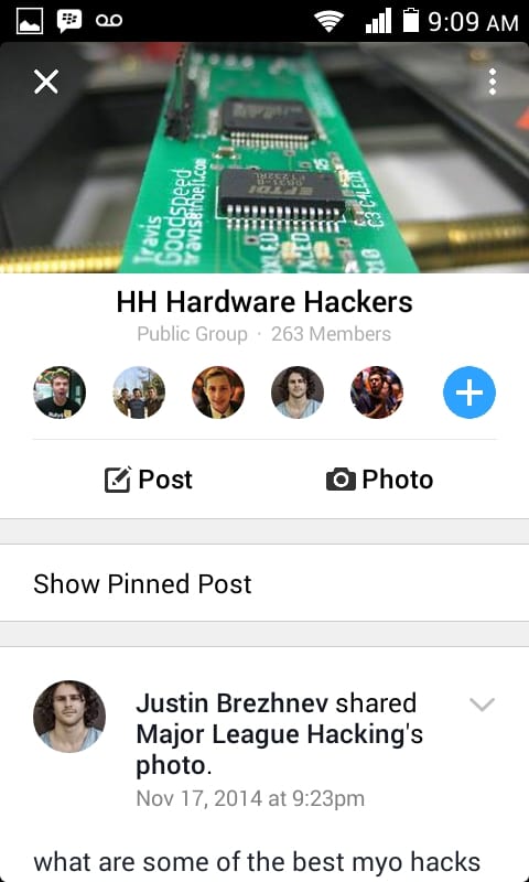 Facebook Groups app for Android -Screenshot of HH Hardware groups page.