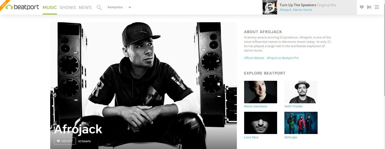 Beatport Streaming Service – Afrojack Artist Page