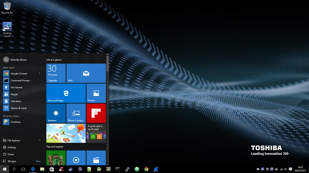 The Windows 10 start menu. Click to enlarge it. 