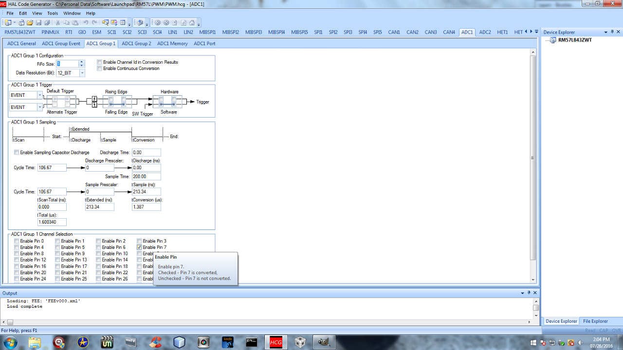 Screenshot of ADC1 configuration