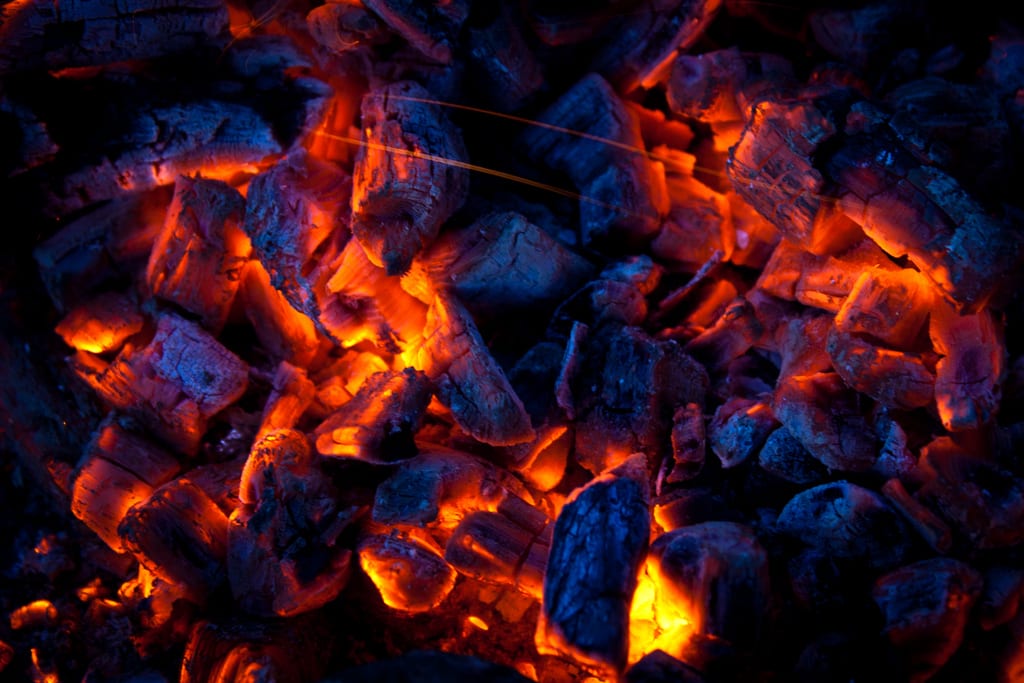 Burning coal