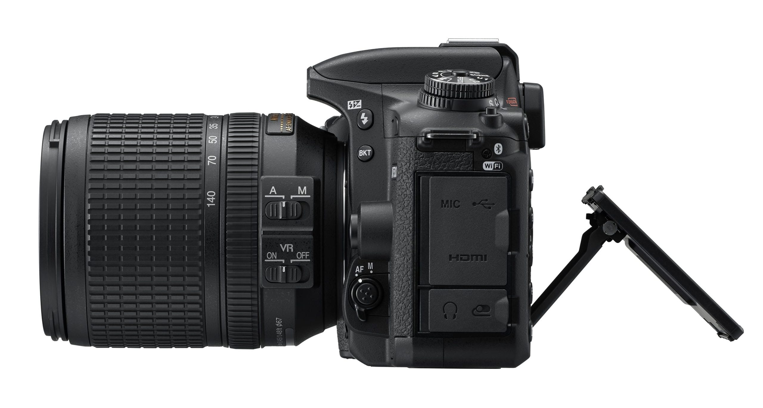 Nikon D7500 DSLR camera side view.