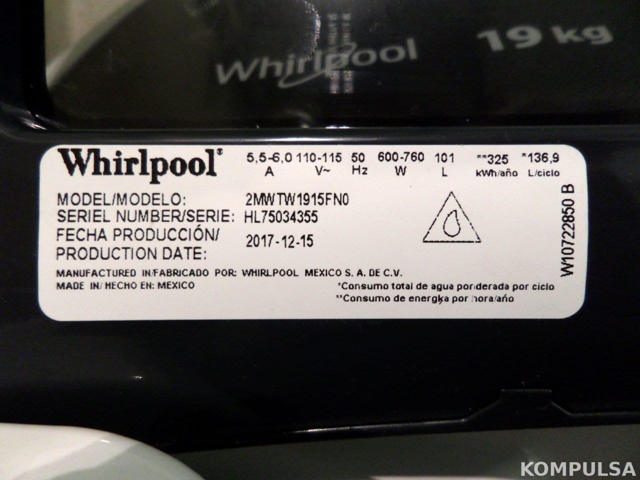 Washer label with electrical ratings
