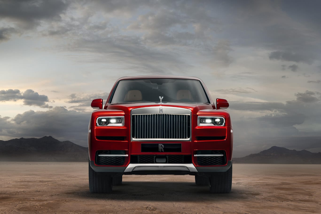 Rolls-Royce Cullinan Front View With Headlamps On