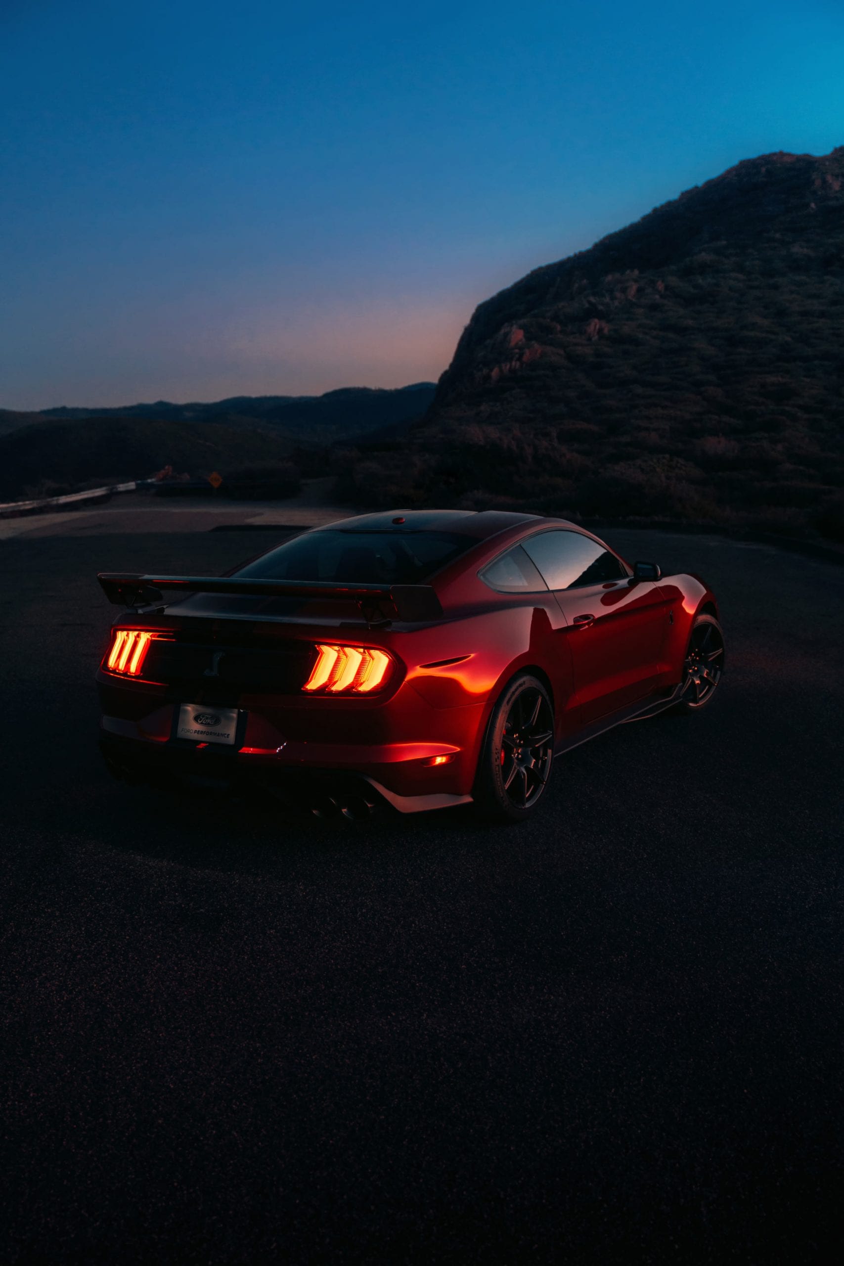 Rear view of the Shelby GT500 sports car