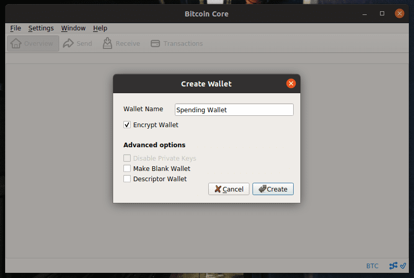 A screenshot of Bitcoin wallet creation