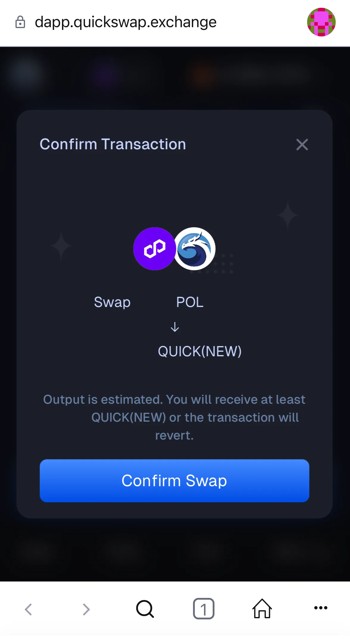 QuickSwap - Confirm Swap Transaction