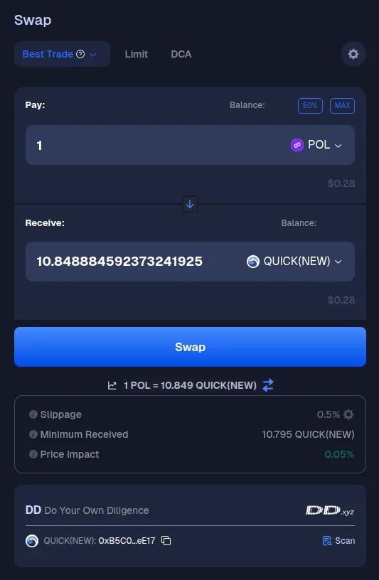QuickSwap - Swap Estimate