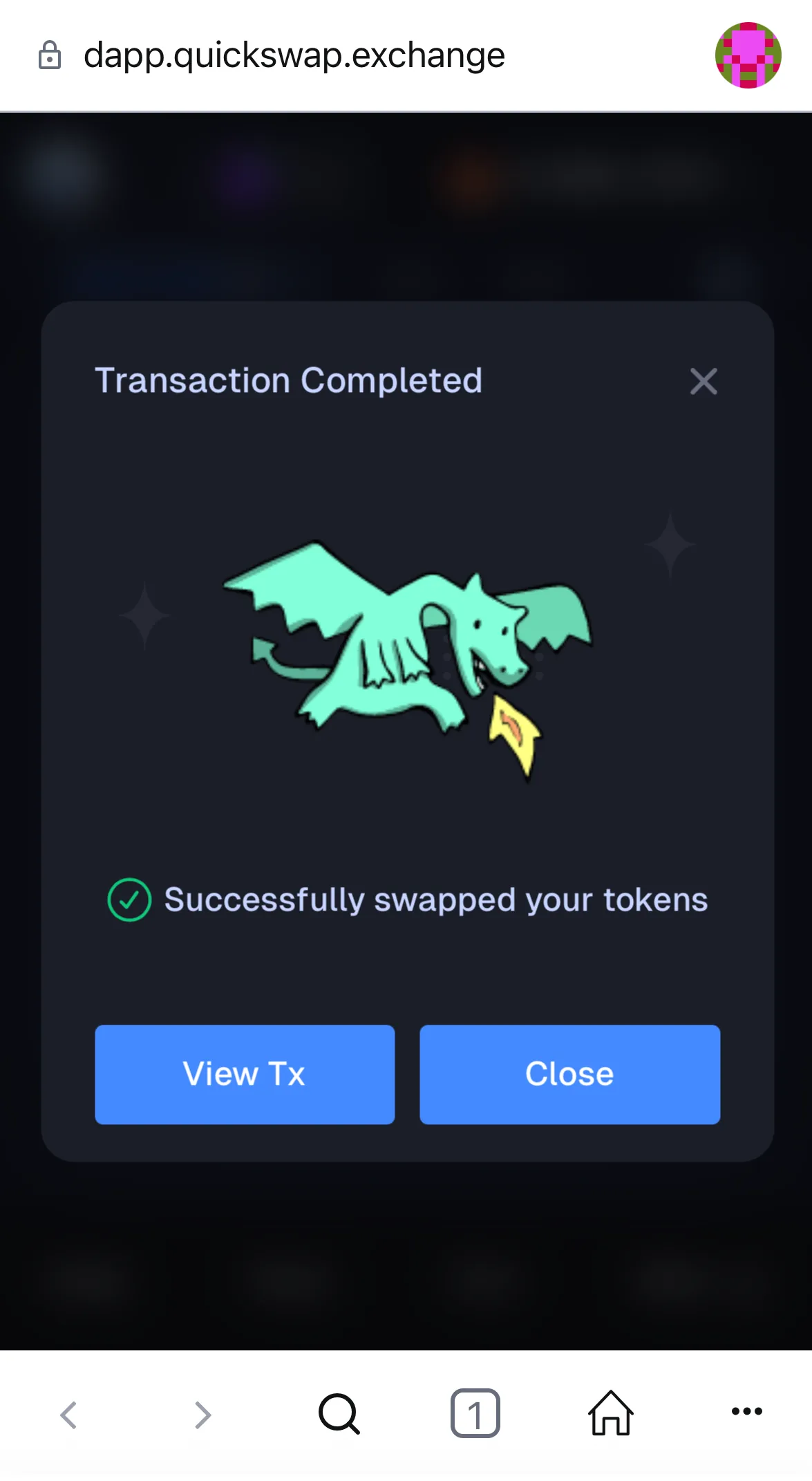 QuickSwap Transaction Completed